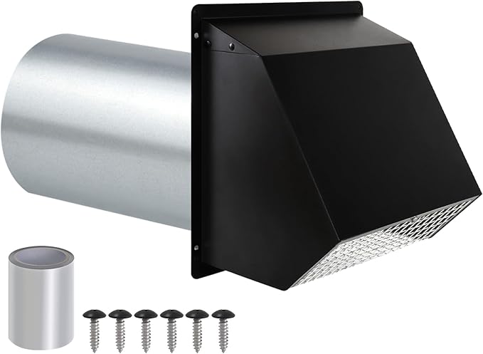 3 Inch Dryer Vent Cover Wall Vent Hood with Screen and Damper,Outdoor Dryer Vent Covers Outside Exhaust Vent Cover for Duct Air Ventilation,Wall Mount Extractor Vent Cap,Galvanized Steel,Black