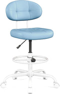Misolant Drafting Chair, Armless Tall Office Chair with Footrest Ring for Standing Desk, Small Faux Leather Executive Computer Chair with Adjustable Height for Bar Lab Counter Height Desk, Blue