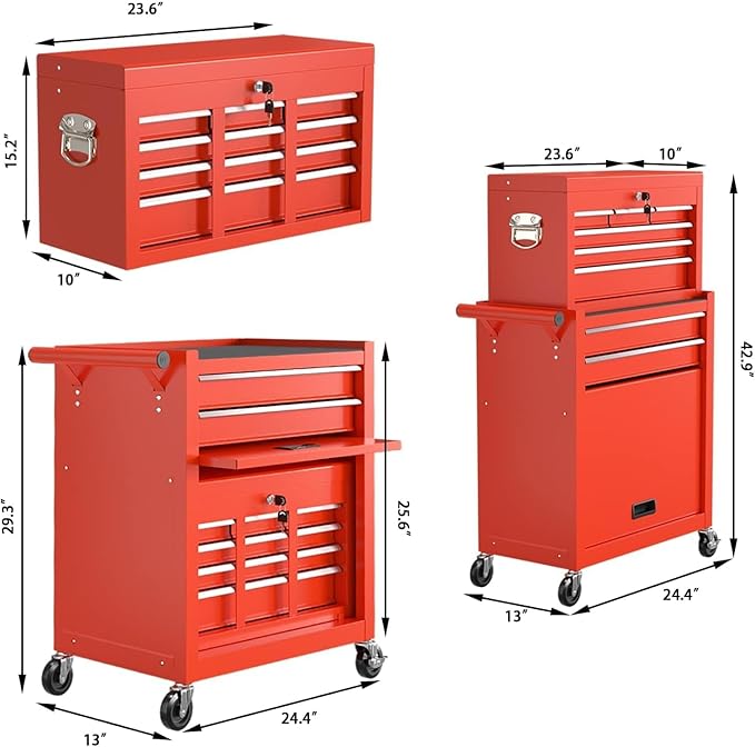 8-Drawer High Capacity Rolling Tool Chest, Removable Cabinet Storage Tool Box with Wheels and Drawers