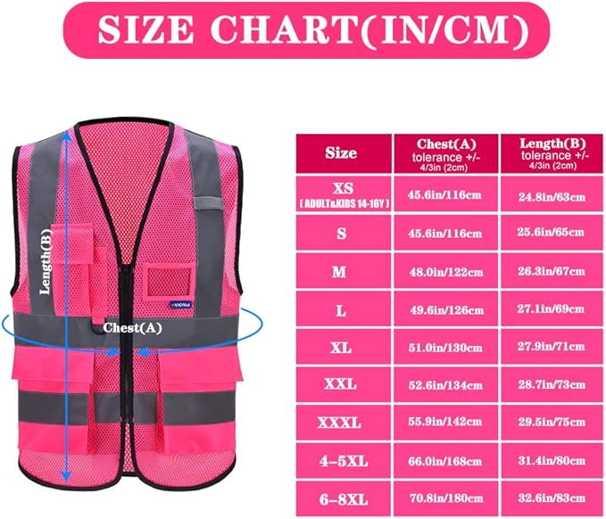 A-SAFETY XSmall Pink High Visibility Mesh Safety Reflective Vest with Pockets and Zipper XS Hi Viz Work Vest for Men Women (Pink Mesh XS)