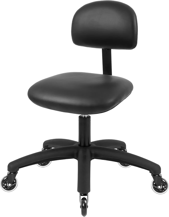 Chair Master FSS Series Square seat Low (18"-23") seat Height Chair. Vinyl-for Office, Garage, Desk, Shop, Computer, Doctor, Medical, Easy to Clean! NO Footring (Black, Low, Rubber Roller Casters)