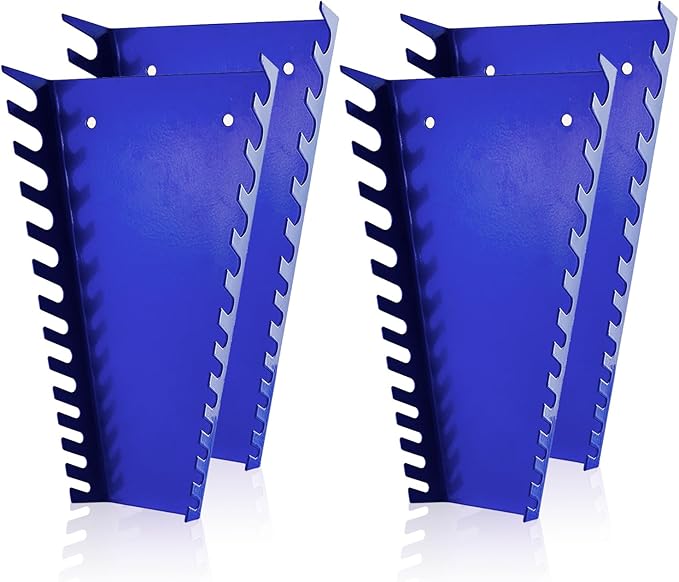 ALOANES 52-Slot Metal Wrench Organizer, Heavy Duty Wrench Organizer Tray for Tool Box, Fit SAE & Metric Wrench Storage, 4 Pack Wrench Holders(Blue)