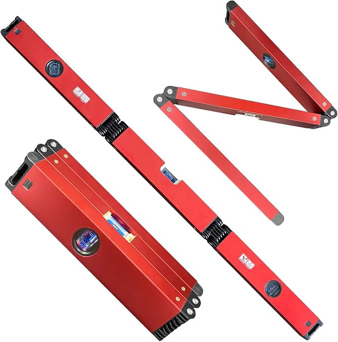 Folding Level, 3 Sections Foldable Measuring Tool for Various Corners Stairs, Accurate Multi-Angle Measurement Magnetic Aluminum Alloy Portable Level (35inch)