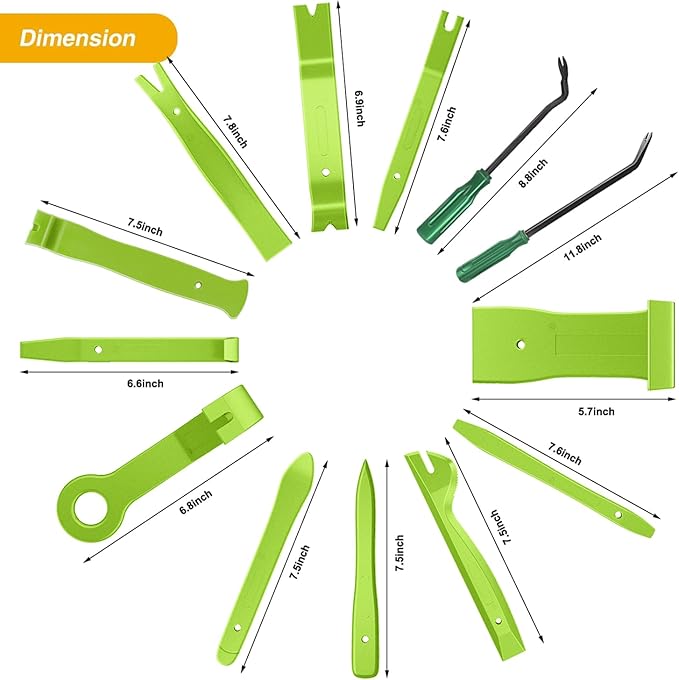 GOOACC 13PCS Nylon Trim Removal Tool Set for Bumper Fastener Rivet Clips Car Door Clip Panel Audio Video Dashboard Dismantle Green