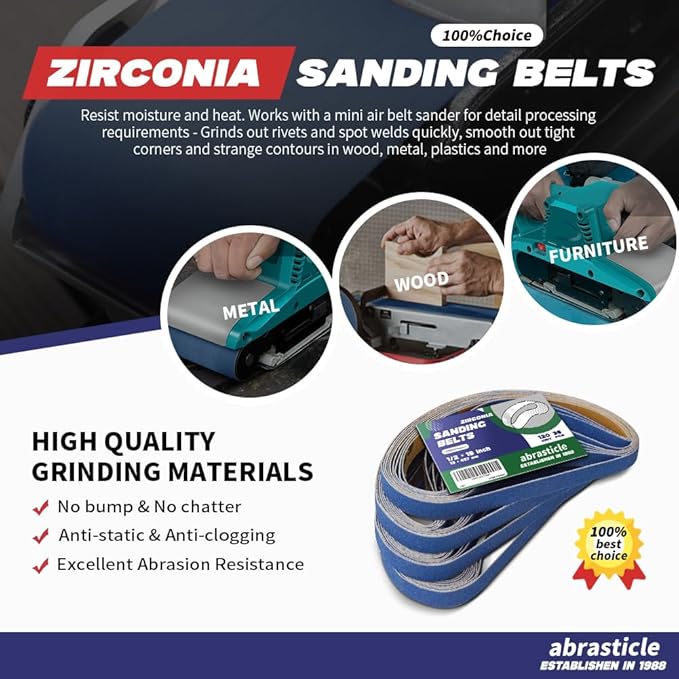 1/2" x 18" Zirconia Sanding Belts for Metal - 1/2 x 18 Inch Zirconia Metal Grinding Sand Paper, 36 PCS 120 Grits, Perfect for Knife Blade Sharpening, Metal Polishing, Derusting, Woodworking