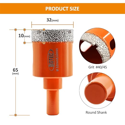 Dry Diamond Drill Bit - BGTEC 1pc 1-1/4" 32mm Hole Saw for Granite,Marble,Masonry, Concrete, Tile/Ceramic, Glass, Hard plastic,Vacuum Brazed Diamond Core Drill Bit Kit