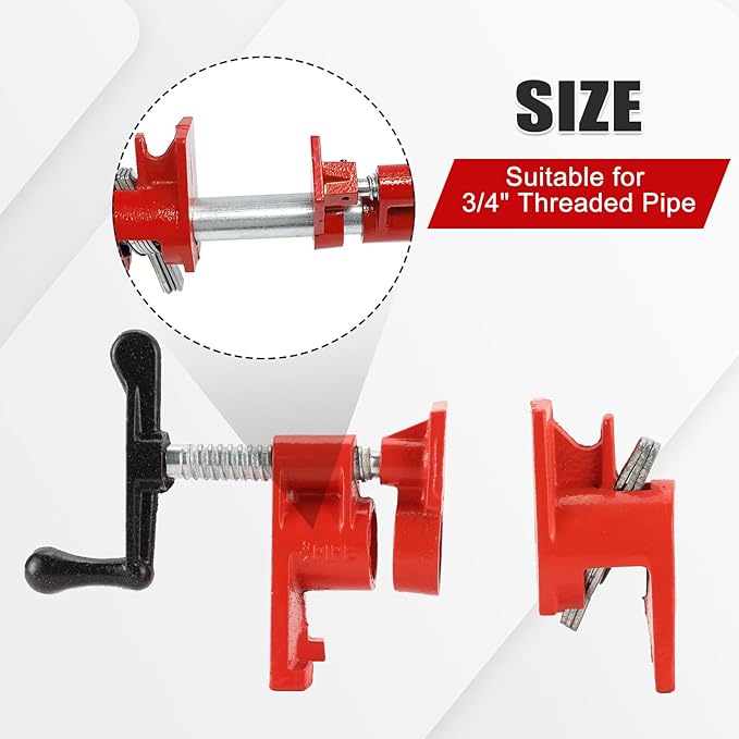 3/4" Wood Gluing Pipe Clamp Set with Unique Foot Design Red Heavy Duty Bar Clamps Cast Iron Quick Release Pipe Clamp Tools for Woodworking (4pc, 3/4" with foot)