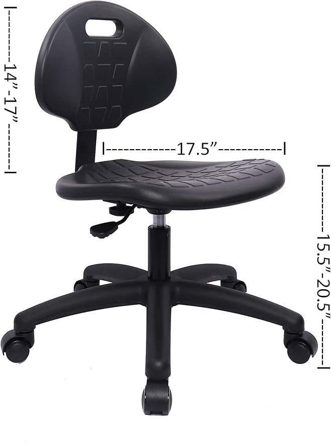 Chair Master Table Height Chair/Stool-Easy to Clean! Deluxe Ergonomic Polyurethane Chair. 5" of Height Adj (15.5"-20.5") 450 lb Capacity. Automotive, Lab, Garage, Home, Office (Self Braking, Black)