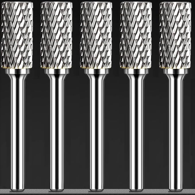 Carbide Burr Set 1/4" Shank SB-5 Die Grinder Bits Tungsten Double Cut Burr Bits (1/2" Cutter Dia X 1" Cutter Length) for Die Grinder Kits Metal Grinding Drilling Polishing (5pcs)