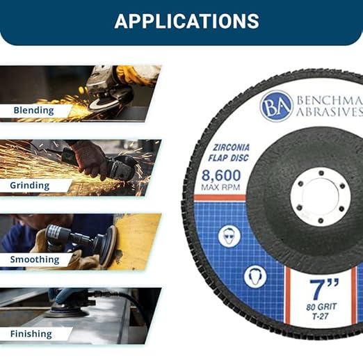 Benchmark Abrasives 7" x 7/8" Premium High Density Jumbo Zirconia Type 27 Flap Discs for Angle Grinder, 7 Inch Sanding Discs, Finishing, Deburring, Rust Removal - Grinding Wheels - (10 Pack) 80 Grit