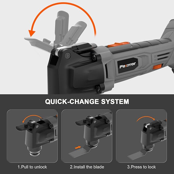 Cordless Oscillating Tool, 20V Oscillating Multi Tool with 2000mAh Battery, 8000-19000RPM, 6 Variable Speed, Dust Port, 3.2° Oscillating Angle, LED Light, Carrying Case for Cutting, Sanding