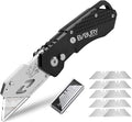 Utility Knife, BIBURY Upgraded Version Heavy Duty Box Cutter, Pocket Carpet knife with 10 Replaceable SK5 Stainless Steel Blades, Belt Clip, Easy Release Button, Quick Change and Safety Lock-Black