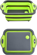 Camping Collapsible Cutting Board Dish Basin BBQ Prep Tub Camp Sink Dish Washing Station Multifunctional Storage Basket(Grey green)