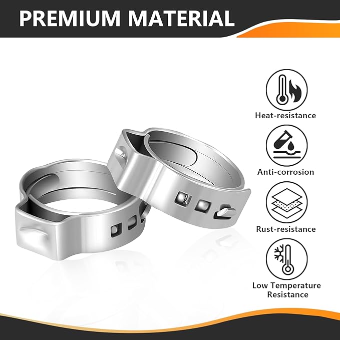 100-PCs HeSun 1/2 Inch PEX Crimp Ring, Premium 304 Stainless Steel Pex Cinch Clamp Ring(CLAMP016-100)