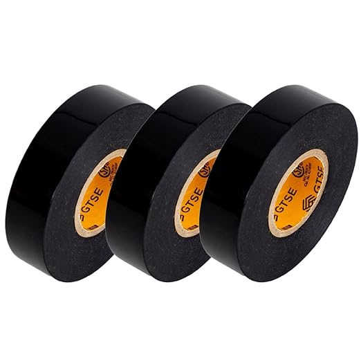 GTSE Black PVC Electrical Insulation Vinyl Tape - ¾ in x 66ft - Triple Pack - 3 Rolls of Premium Tape