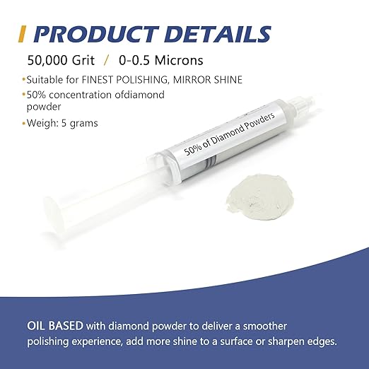 SCOTTCHEN Diamond Polishing Paste,50,000 Grit 0-0.5 Microns Lapping Compound with 50% Concentration of Diamond Powders for Jewelry, Metal, Ring, Glass, Coin,etc.-5 Gram