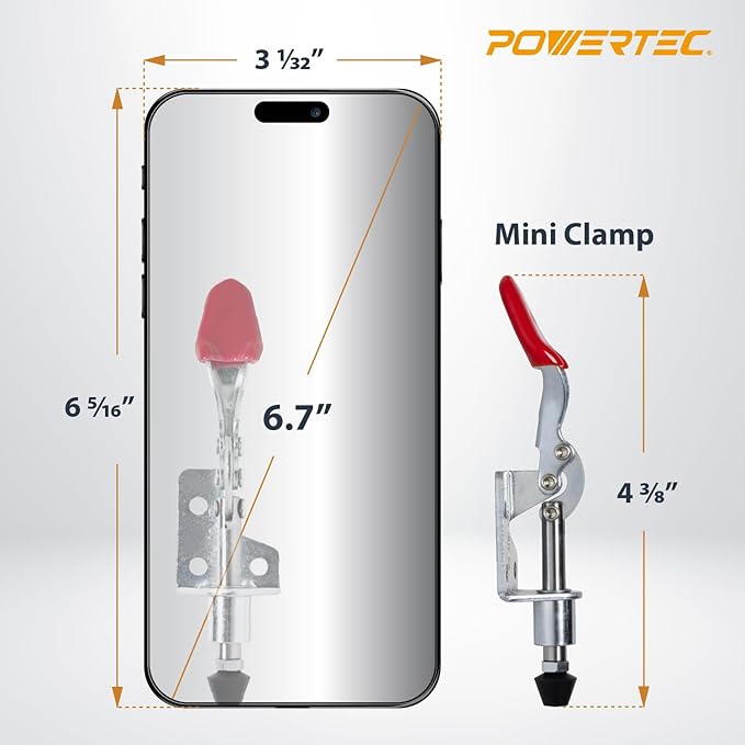 POWERTEC 6PK Toggle Clamp, 100lbs Holding Capacity, 301A Quick Release Push Pull Clamp for Woodworking Jigs and Fixtures, Pocket Hole Jigs, Welding, Crosscut Sled, CNC (20323-P3)