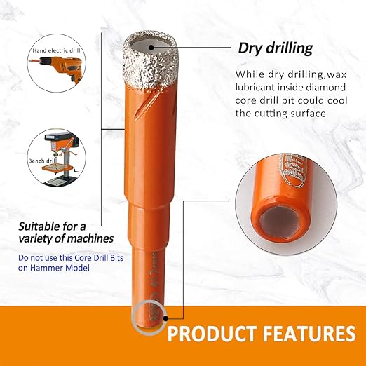 Dry Diamond Drill Bit Set,BGTEC 1pc 5/16" 8mm Hole Saw for Granite,Marble,Masonry, Concrete, Tile/Ceramic, Glass, Hard Plastic,Vacuum Brazed Diamond Core Drill Bit Kit