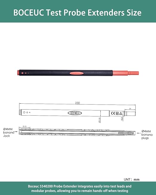 Multimeter Leads, Test Probe Extenders Kit, Extenders Fits Between Modular Test Probes& Leads(2 PCS, Black and Red) BC5540200
