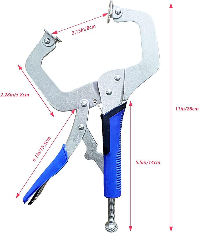 JANNO 2PCS 11Inch Locking Metal Face Clamps, Pocket Hole Jig Clamp with Adjustable Flat Swivel Pad, Vice Grip Clamps with Pocket Hole Jig Kit For Woodworking, Welding, Pocket Hole Joinery
