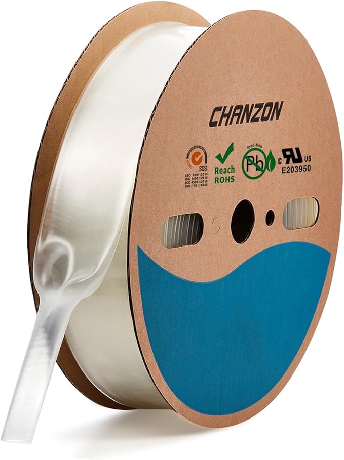 Chanzon 2:1 Ratio - 80Ft Roll - 1-3/8" (35mm) Heat Shrink Tubing 2:1(25M Total Length) Clear/Transparent Polyolefin Sleeving Wrap Shrinking 2 to 1 1pcs