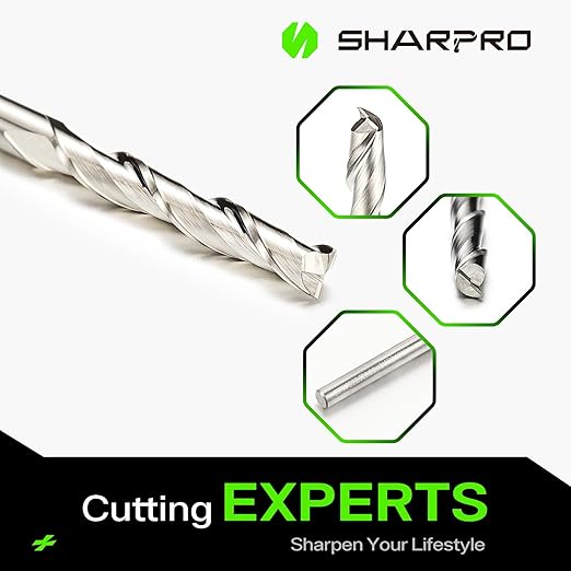 Upcut Spiral Router Bit 1/8 Inch Shank 1/8 Inch Cutting Dia. Upcut CNC Router Bit Solid Carbide, Ideal for Wood Cutting, Slot Mortise, Engraving