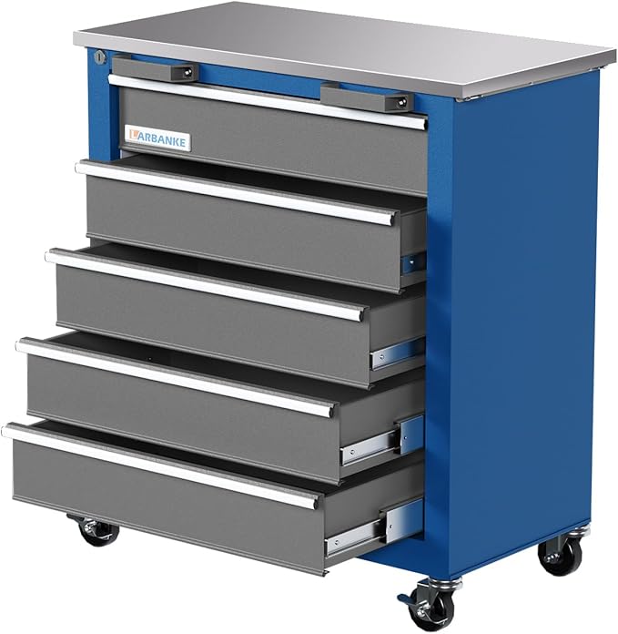 5-Drawer Rolling Tool Chest,Tool Cabinet on Wheels with Keyed Locking System and Drawer Liners,Tool Chest with Link Buckle and can be Combined to Large Cabinet Set,for Warehouse,Garage