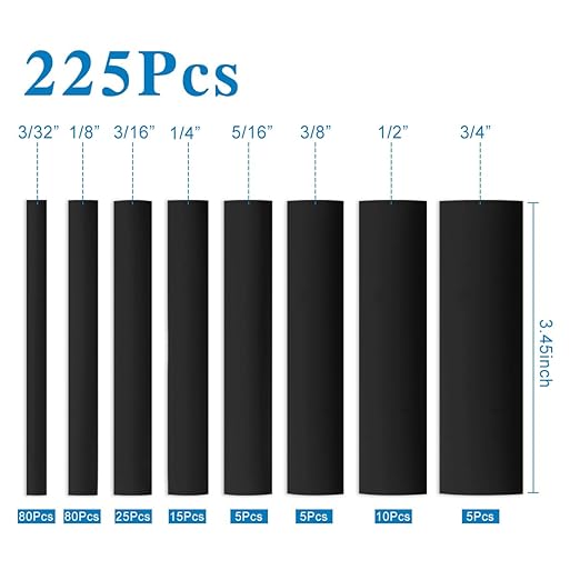 XHF UL Listed 225 Pcs Length 3.45" 3:1 Waterproof Heat Shrink Tubing Kit Marine Grade Adhesive Lined Heat Shrink Tube, Insulation Sealing Oil-Proof Wear-Resistant Black