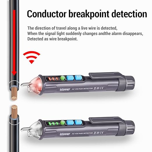 Voltage Tester, Non Contact AC Voltage Tester Pen, Wire Breakpoint Finder, Dual Range 12V-1000V/48V-1000V, Buzzer Flashing LED Alarm, Flashlight (Grey)