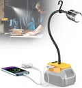 LIVOWALNY 2000LM LED Work Light Compatible with Dewalt 20V Battery, 20W Flood Light, 12" Flexible Gooseneck, Flashlight Lights with USB-A & Type-C Charging Port, Low Voltage Protection (No Battery)
