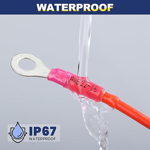 haisstronica 200pcs 5/16" Red Marine Grade Heat Shrink Ring Connectors,22-16 Gauge Tinned Red Copper 0.7mm Ring Terminals Connectors,Brazed-Seam Insulated Electrical Crimp Wire Terminals