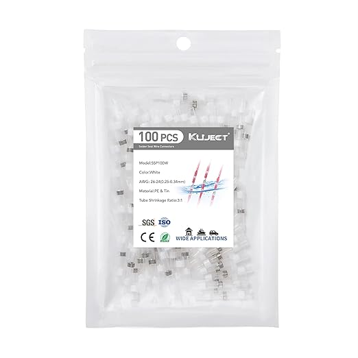 Kuject 100PCS Solder Seal Wire Connectors AWG 26-24, White Solder Seal Heat Shrink Butt Connectors Terminals Waterproof Wire Splice Connector for Marine Boat Wire Joint