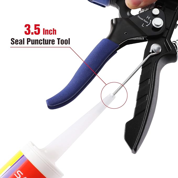 WORKPRO Caulking Gun, Adjustable Hand Caulk gun, Less-dripping Regulating, Sealant Silicone Gun with Comfort Grip, 9:1 & 18:1 Thrust Ratio, Smooth Round Rod for 10oz Caulk tubes