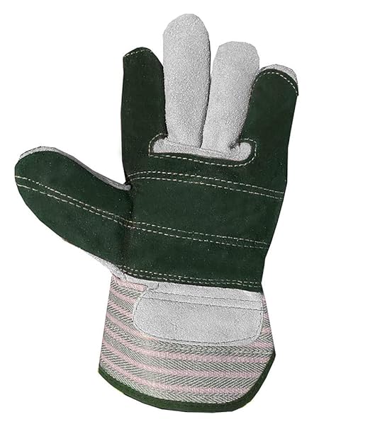 Galeton 2414-XL Heavy Shoulder Leather Double Palm Gloves, Safety Cuff, X-Large, Green Stripe (Pack of 12), Multicolor