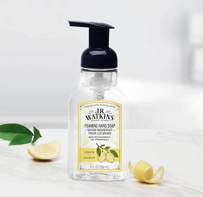 J.R. Watkins Foaming Hand Soap with Pump Dispenser, Moisturizing Foam Hand Wash, All Natural, Alcohol-Free, Cruelty-Free, USA Made, Lemon, 9 fl oz, 3 Pack
