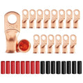 16Pcs 1/0 AWG 3/8" Stud Copper Ring Terminals Battery Cable Ends Wire Lugs with 16Pcs Heat Shrink Tubing 1/0 Gauge Battery Cable Lugs Heavy Duty Cable Lugs Bare Copper Eyelets Tubular Ring Terminal