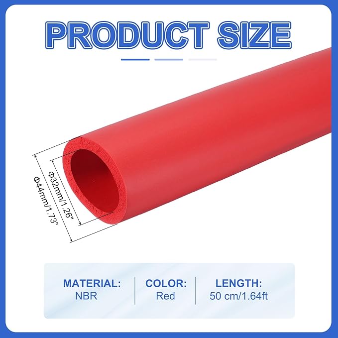 uxcell Pipe Insulation Tube Foam, 1-1/4" ID x 1/4" Thick x 1.64ft Foam Pipe Cover Non-Slip Hollow Tubing Guitar Air Conditioner Stand Fitness Equipment Handles, Red