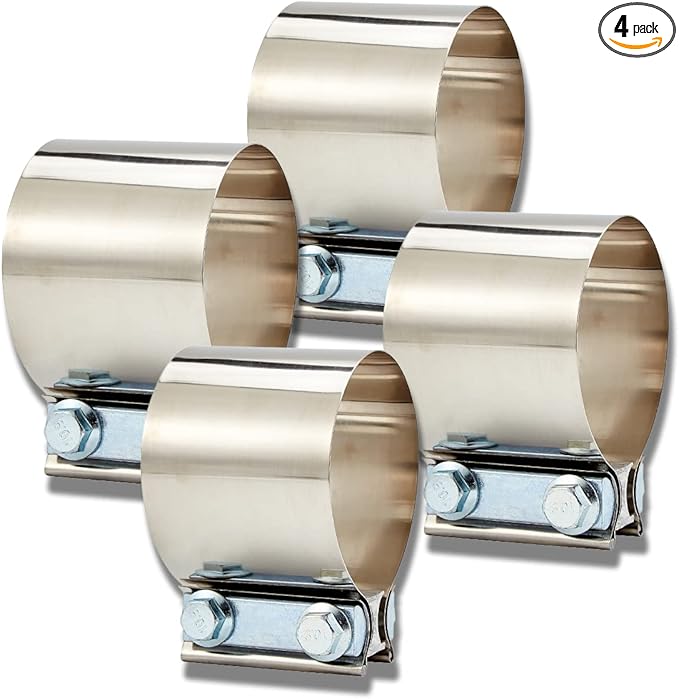 Butt Joint Band Clamps,Exhaust Muffler Clamp Exhaust Pipe Clamps Sleeve Stainless Steel (4, 2.75'')