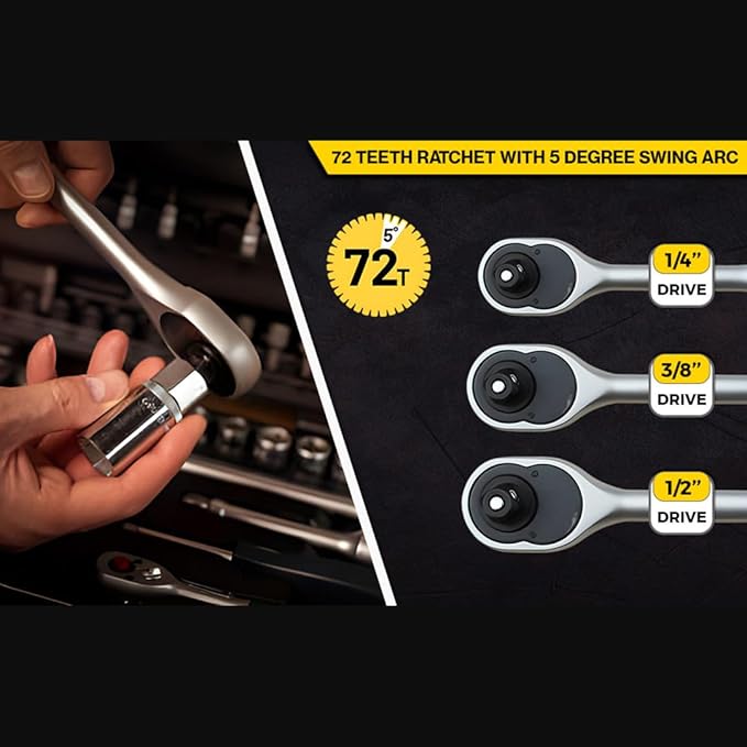Socket Wrench, 1/2 Drive Ratchet Socket Wrench Dual Drive Ratchet Handles Wrenches with Soft Grip Locking Handle E-2203E