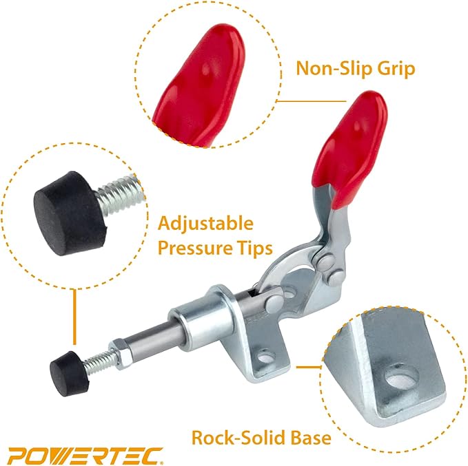 POWERTEC 2PK Toggle Clamp, 100lbs Holding Capacity, 301A Quick Release Push Pull Clamp for Woodworking Jigs and Fixtures, Pocket Hole Jigs, Welding, Crosscut Sled, CNC (20323)