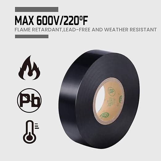 Lichamp 15-Pack Black Electrical Tape Waterproof, 3/4 in x 66ft, Industrial Grade UL/CSA Listed High Temp Electrical Tape Electric Super Vinyl