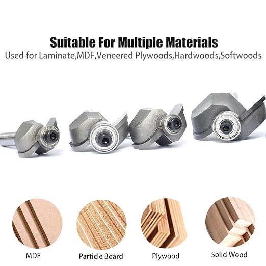 6pcs Cove Router Bit Set,1/4" Shank,Radius 1/8",3/16",5/16",3/8",7/16", and 1/2",Cove Edging Cutter for Wood Edge Profiling,Molding