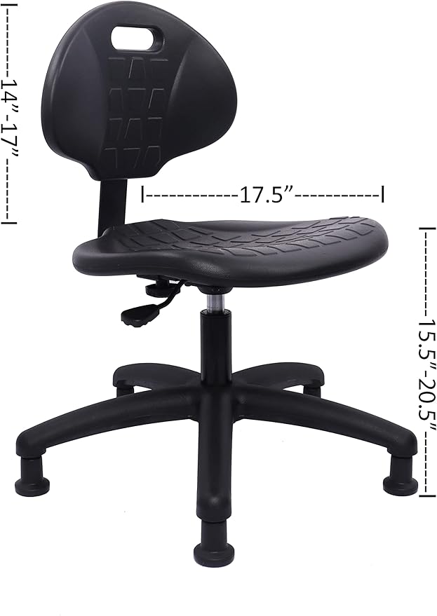 Chair Master Table Height Chair/Stool-Easy to Clean! Deluxe Ergonomic Polyurethane Chair. 5" of Height Adj (15.5"-20.5") 450 lb Capacity. Automotive, Lab, Garage, Home, Office (Glides, Black)