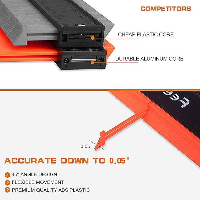 Contour Gauge (12 Inch) with Lock Profile Tool, Gifts for Men Dad Husband Him Super Contour Duplicator Men Gifts Woodworking Tools Carpenter Tools Construction Outline Angle Measuring Tool for Mens