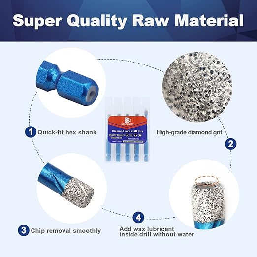 Diamond Drill Bit - BRSCHNITT 1/4 5/16 3/8 1/2 inch Masonry Drill Bits Set for Porcelain Tile Ceramic Stone Granite Marble,Hex Shank Diamond Hole Saw Drill Bit(10psc/Pack).