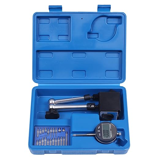 Electronic Digital Dial Indicator with Magnetic Base Holder Fine Adjustable Long Arm 0-1" / 25.4mm Inch/Metric Conversion Professional Gauge 0.01mm/0.001"