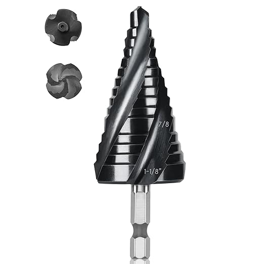 Cobalt M35 Step Drill Bit, TiAlN Coating 4 Spiral Flute Step Bit for Metal, Stainless Steel, Aluminum, Plastic, Large Step Drill 1-1/8"