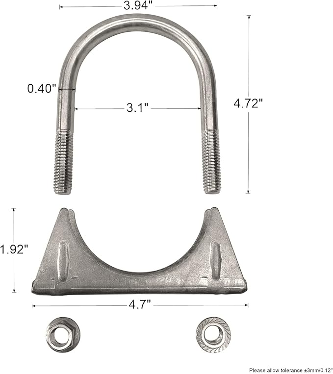 3 Inch Stainless Steel Heavy Duty U-Bolt Exhaust Muffer Clamp (76mm), Saddle Design with Reinforced Ribs