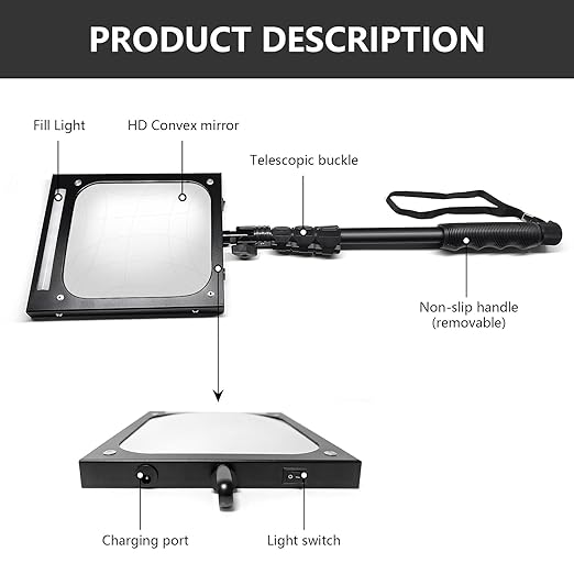 Telescoping Inspection Mirror Portable/Vehicle Inspection Mirror 7.87 Inch, with Rechargable LED Light