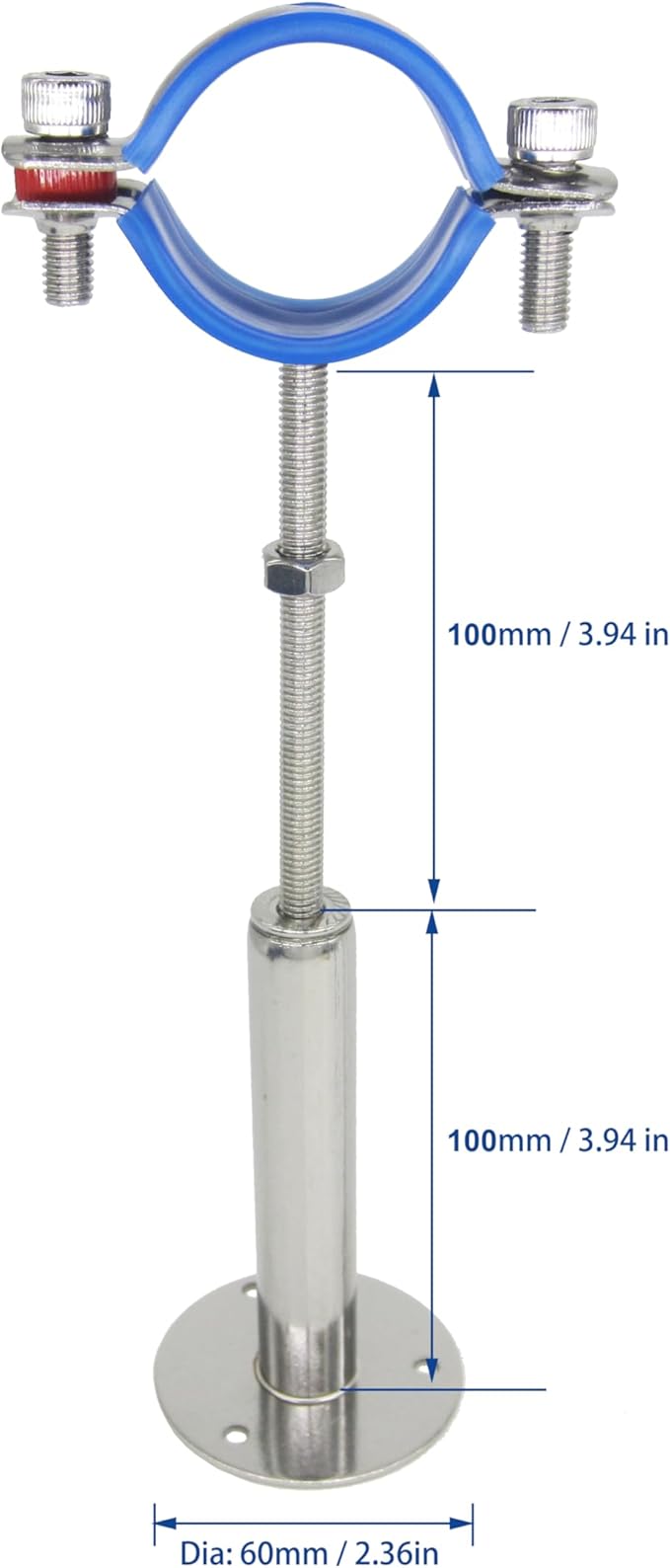 Stainless Steel Adjustable Pipe Clamp Bracket - Wall/Ceiling Mount Support for 1-1/2 Inch Pipe, Heavy-Duty Rustproof Brackets with Screws, Extended Type, Set of 2
